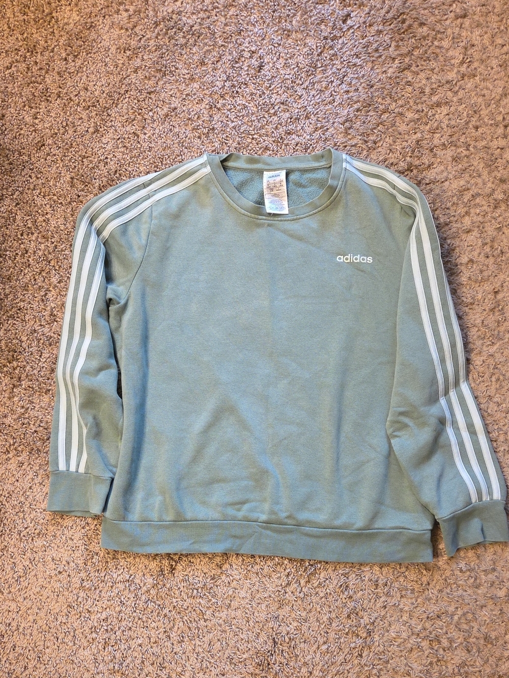 adidas Women's Sage Green Crewneck with White Three-Stripes